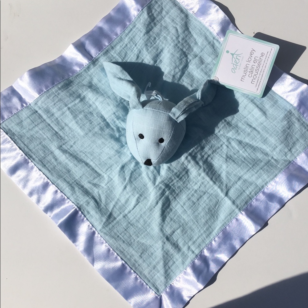 Bunny Lovey Aden By Aden + Anais Security Blanket Blue Muslin Solid Winter Sky - Picture 10 of 12